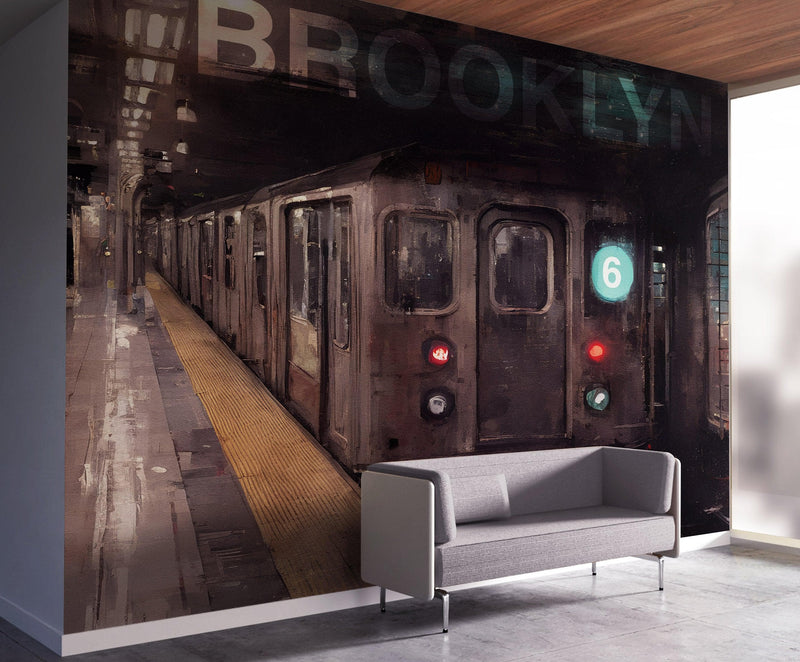 Brooklyn Art Wallpaper. Subway 6 Train Peel and Stick Wall Mural