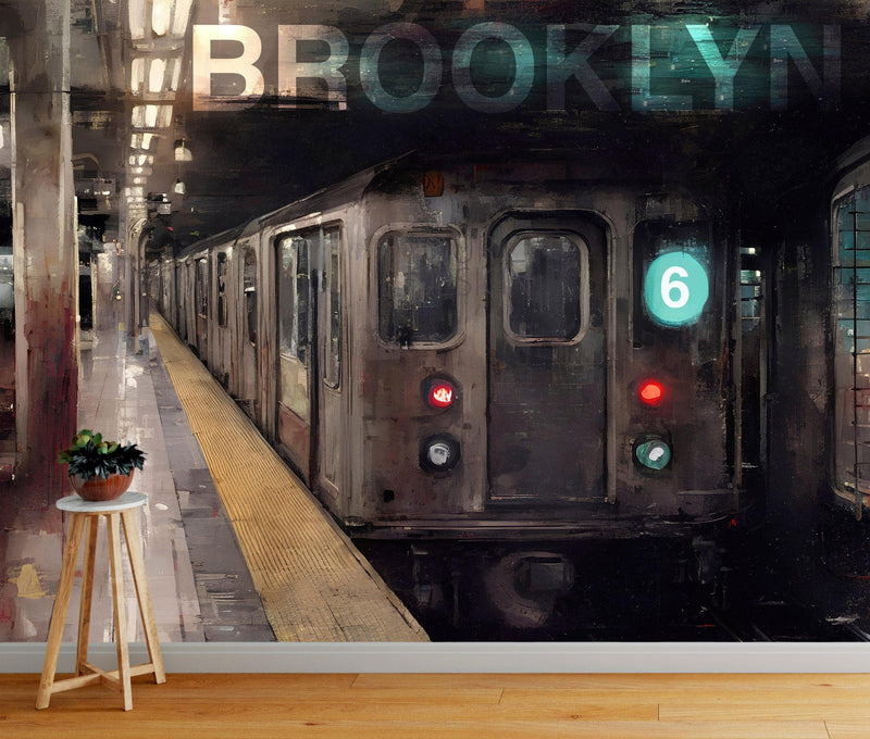 Brooklyn Art Wallpaper. Subway 6 Train Peel and Stick Wall Mural