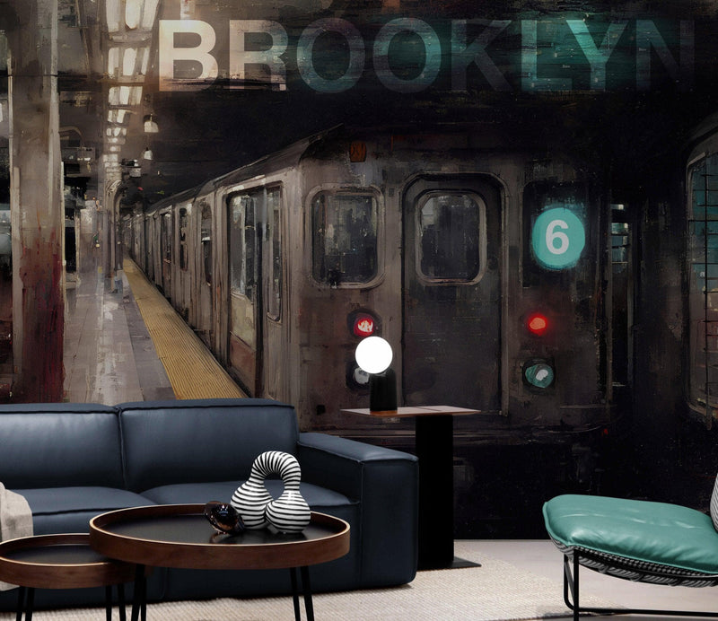 Brooklyn Art Wallpaper. Subway 6 Train Peel and Stick Wall Mural