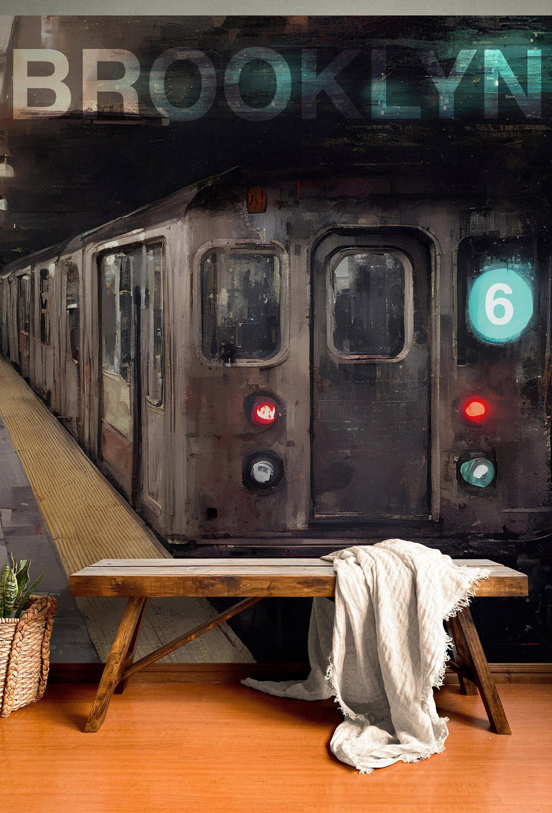 Brooklyn Art Wallpaper. Subway 6 Train Peel and Stick Wall Mural