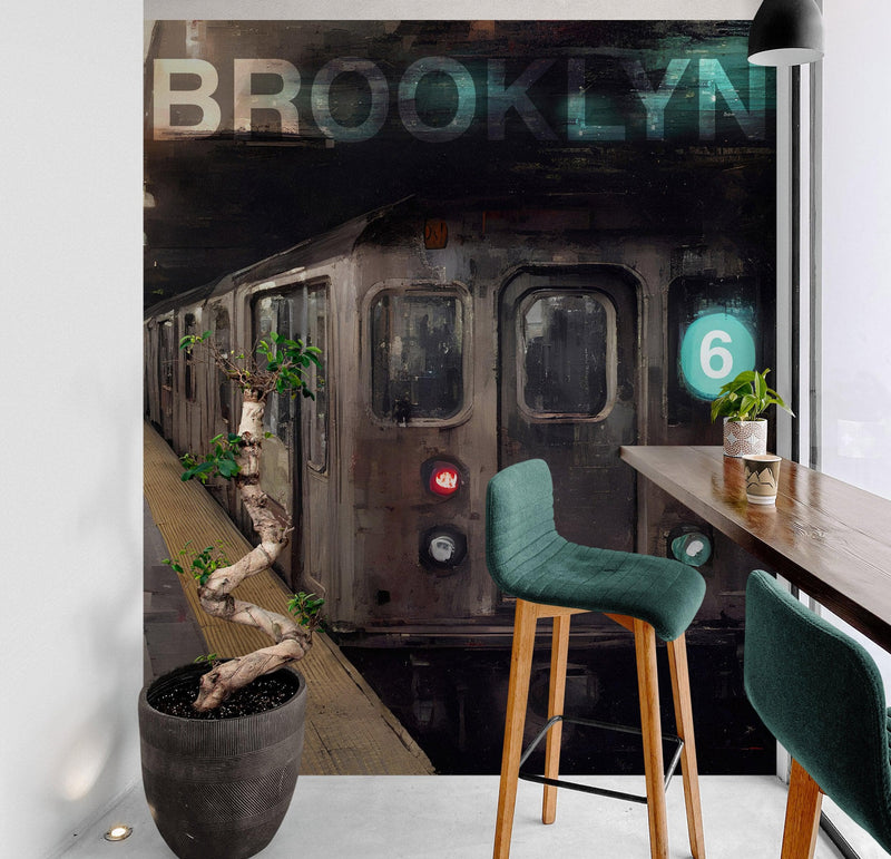 Brooklyn Art Wallpaper. Subway 6 Train Peel and Stick Wall Mural