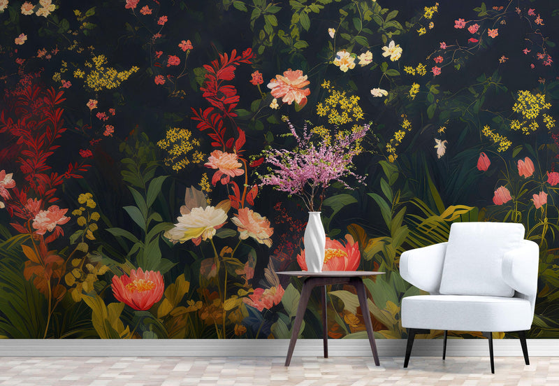 Chinoiserie Flowers Wallpaper. Asian Wall Art Mural