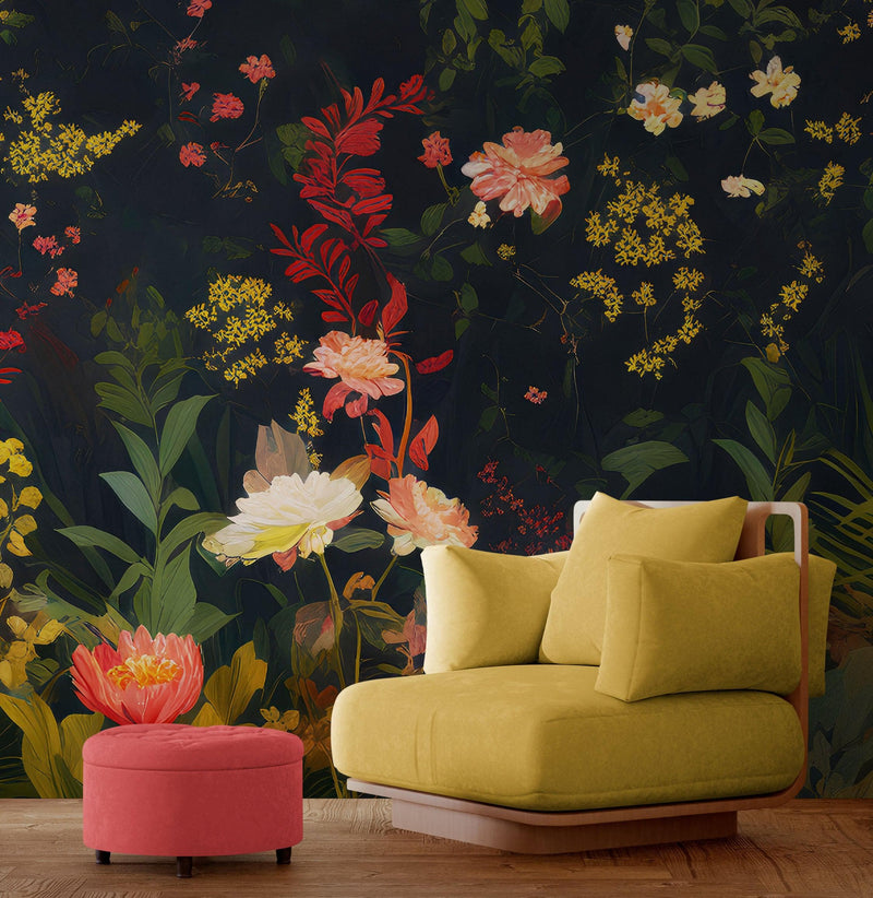 Chinoiserie Flowers Wallpaper. Asian Wall Art Mural