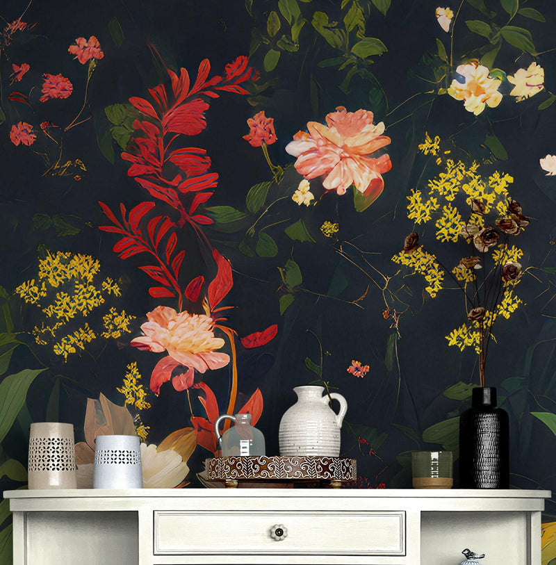 Chinoiserie Flowers Wallpaper. Asian Wall Art Mural