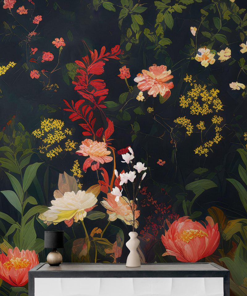 Chinoiserie Flowers Wallpaper. Asian Wall Art Mural