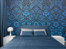 Damask Wallpaper Blue Color on Dark Background Pattern Wallpaper Peel and Stick Wall Mural Home Decor
