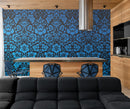 Damask Wallpaper Blue Color on Dark Background Pattern Wallpaper Peel and Stick Wall Mural Home Decor