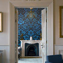 Damask Wallpaper Blue Color on Dark Background Pattern Wallpaper Peel and Stick Wall Mural Home Decor