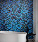 Damask Wallpaper Blue Color on Dark Background Pattern Wallpaper Peel and Stick Wall Mural Home Decor