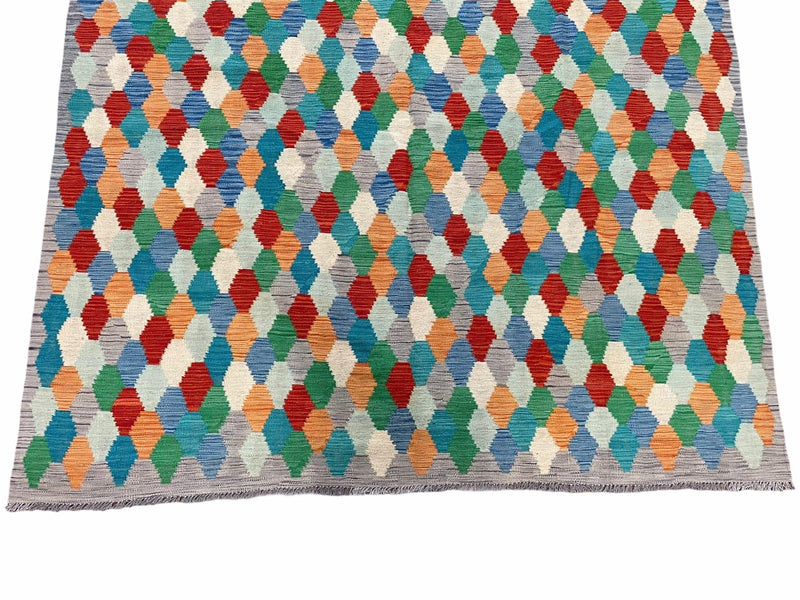 6.5 x 9.5 Colorful Chobi Kilim Rug 6 x 9 Multicolor Turkish Kilim Rug 7x10 Chobi Kilim Rug Playroom Rug Wool Kilim Rug 6x9 New Tribal Kilim