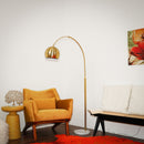 Oasis - Long Arm Gold Adjustable Floor Lamp With Round Marble Base - Gold / White Marble by HouseOfZazla