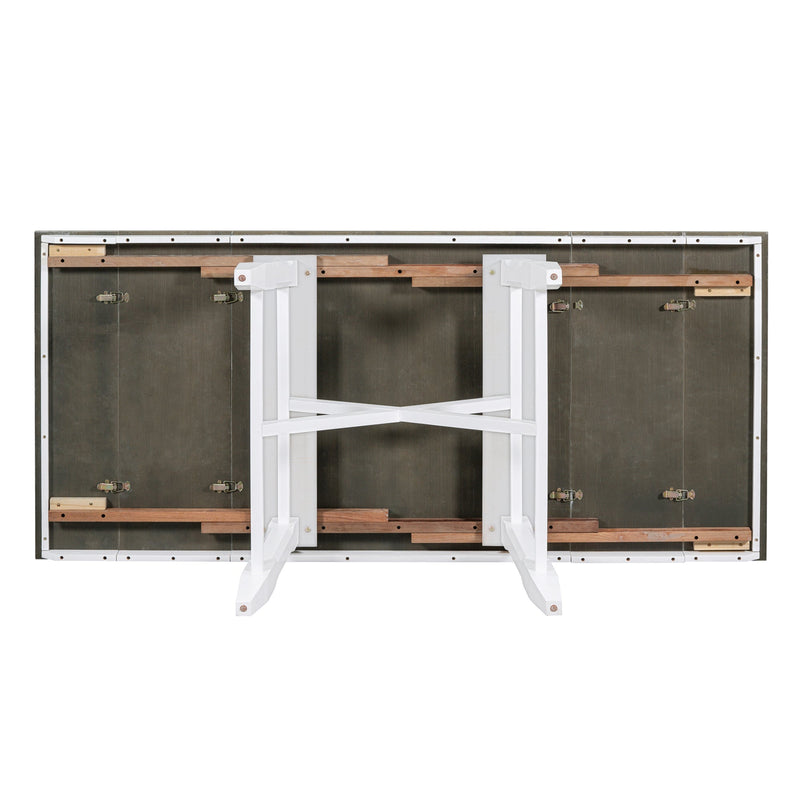 6-Piece Classic Dining Table Set, Rectangular Extendable Dining Table with two 12"W Removable Leaves and 4 Upholstered Chairs & 1 Bench for Dining Room (Brown+White)