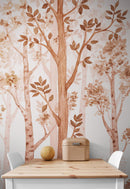 Sepia Tone Nursery Woodland Forest Wallpaper. Watercolor Birch Tree Forest Wall Mural.