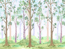 Colorful Nursery Woodland Forest Wallpaper. Watercolor Birch Tree Forest Wall Mural.