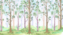 Colorful Nursery Woodland Forest Wallpaper. Watercolor Birch Tree Forest Wall Mural.