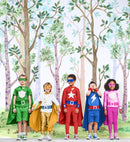 Colorful Nursery Woodland Forest Wallpaper. Watercolor Birch Tree Forest Wall Mural.