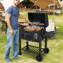 24-Inch Barrel Charcoal Grill with 2 Folding Side Tables and 544 sq.in Cooking Area by LJGDeals