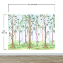 Colorful Nursery Woodland Forest Wallpaper. Watercolor Birch Tree Forest Wall Mural.