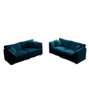 2-Piece Living Room Sofa Set in Blue Chenille