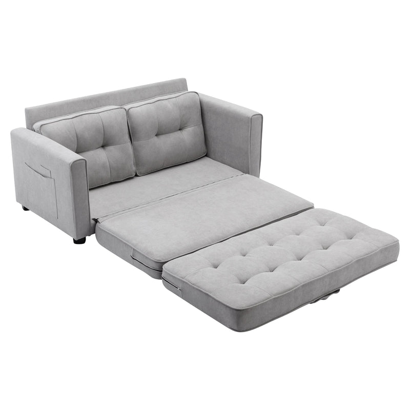 59.4" Loveseat Sofa with Pull-Out Bed Modern Upholstered Couch with Side Pocket for Living Room Office, Grey