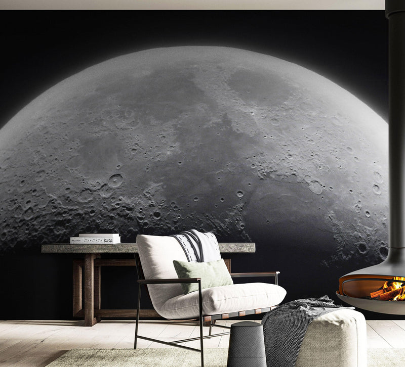 Moon Wallpaper. Black and White Wall Decor.