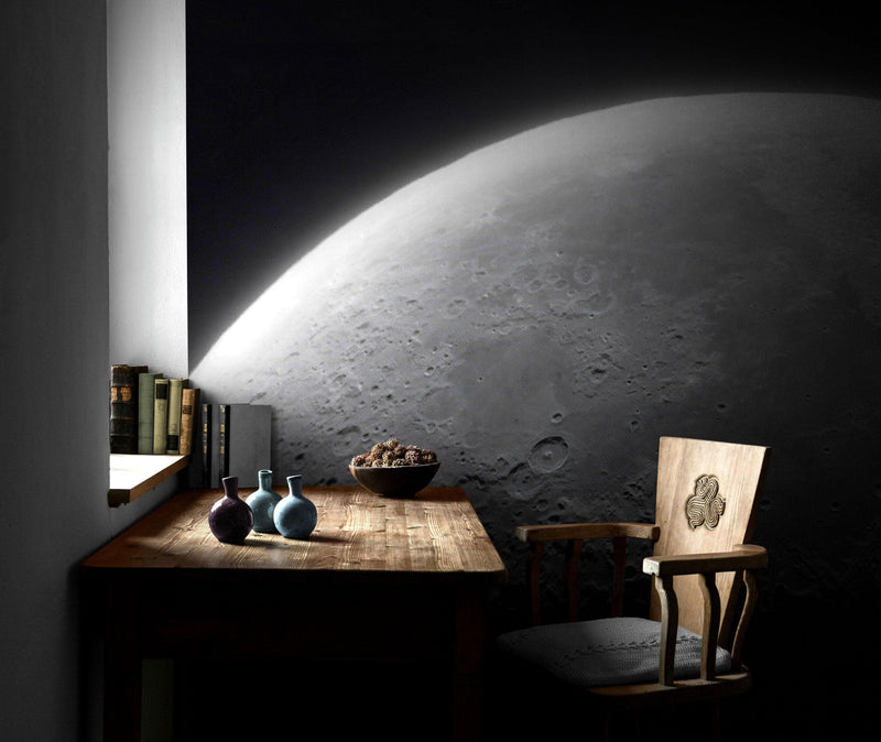 Moon Wallpaper. Black and White Wall Decor.