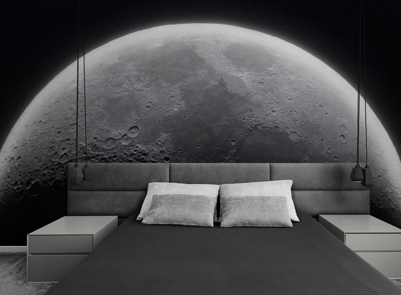 Moon Wallpaper. Black and White Wall Decor.