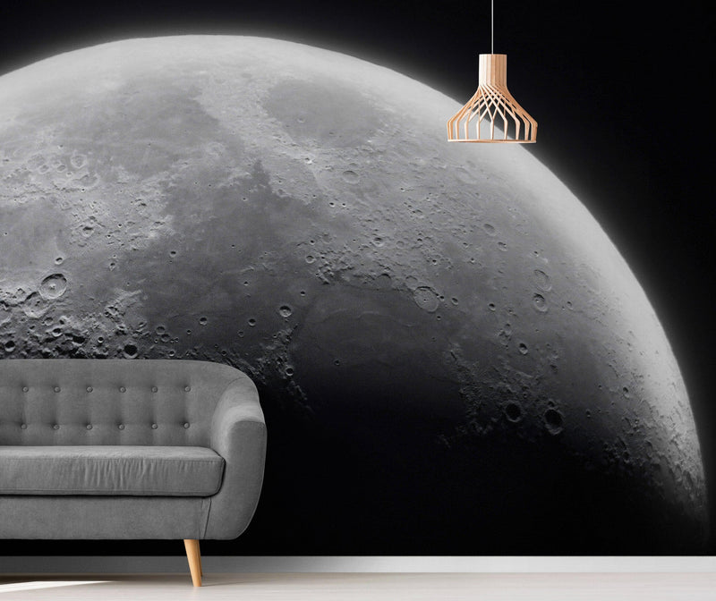 Moon Wallpaper. Black and White Wall Decor.