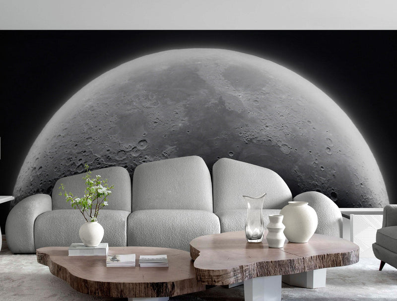 Moon Wallpaper. Black and White Wall Decor.