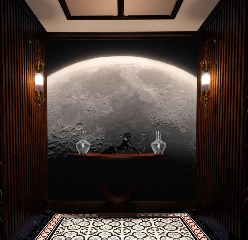 Moon Wallpaper. Black and White Wall Decor.