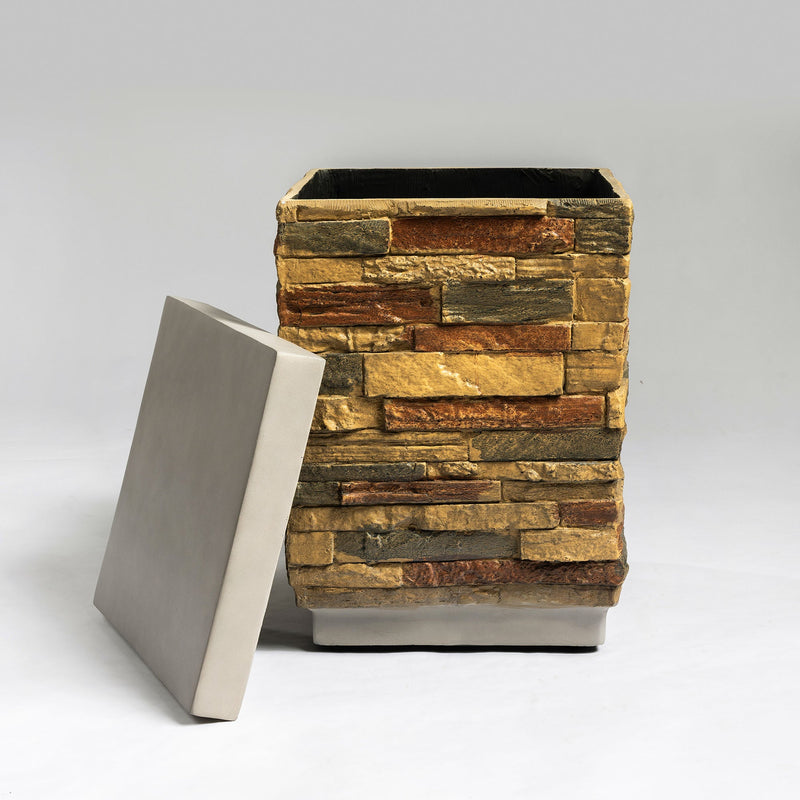 Sandstone Outdoor Propane Tank Holder Fire Pit Cover Side Table Lightweight Concrete 15.35 x 15.35 x 23 inches
