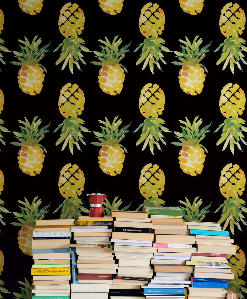 Pineapple Wallpaper. Pink, Purple, or Black Color Peel and Stick Wall Mural.