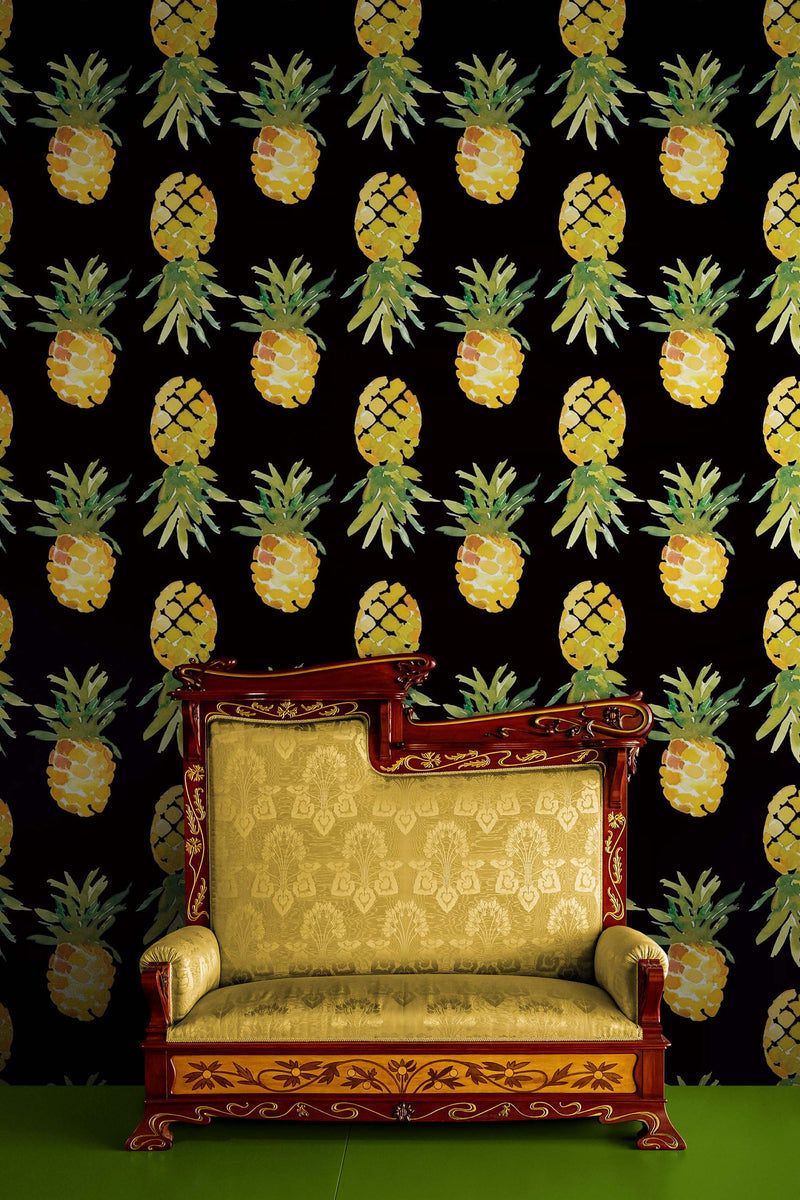 Pineapple Wallpaper. Pink, Purple, or Black Color Peel and Stick Wall Mural.