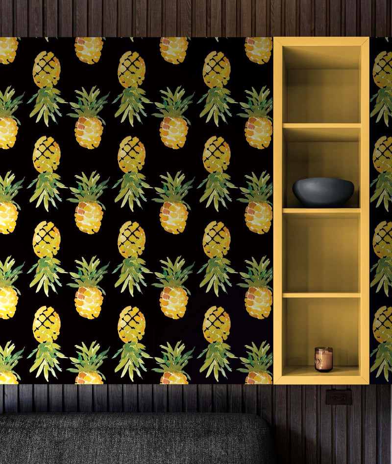 Pineapple Wallpaper. Pink, Purple, or Black Color Peel and Stick Wall Mural.