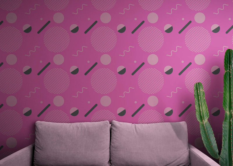 80's Wallpaper Neon Pink. 90’s Vintage Pink Memphis Wallpaper. I Love 80s.