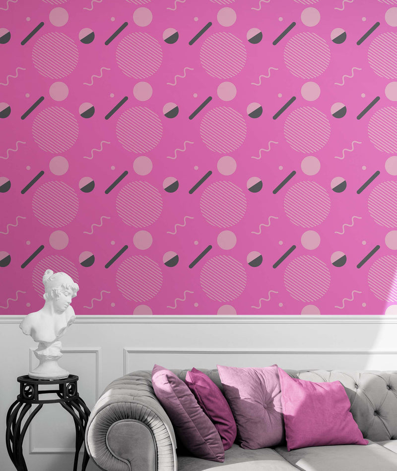 80's Wallpaper Neon Pink. 90’s Vintage Pink Memphis Wallpaper. I Love 80s.