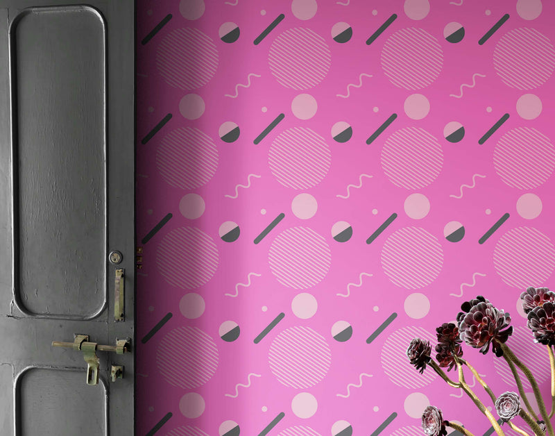 80's Wallpaper Neon Pink. 90’s Vintage Pink Memphis Wallpaper. I Love 80s.