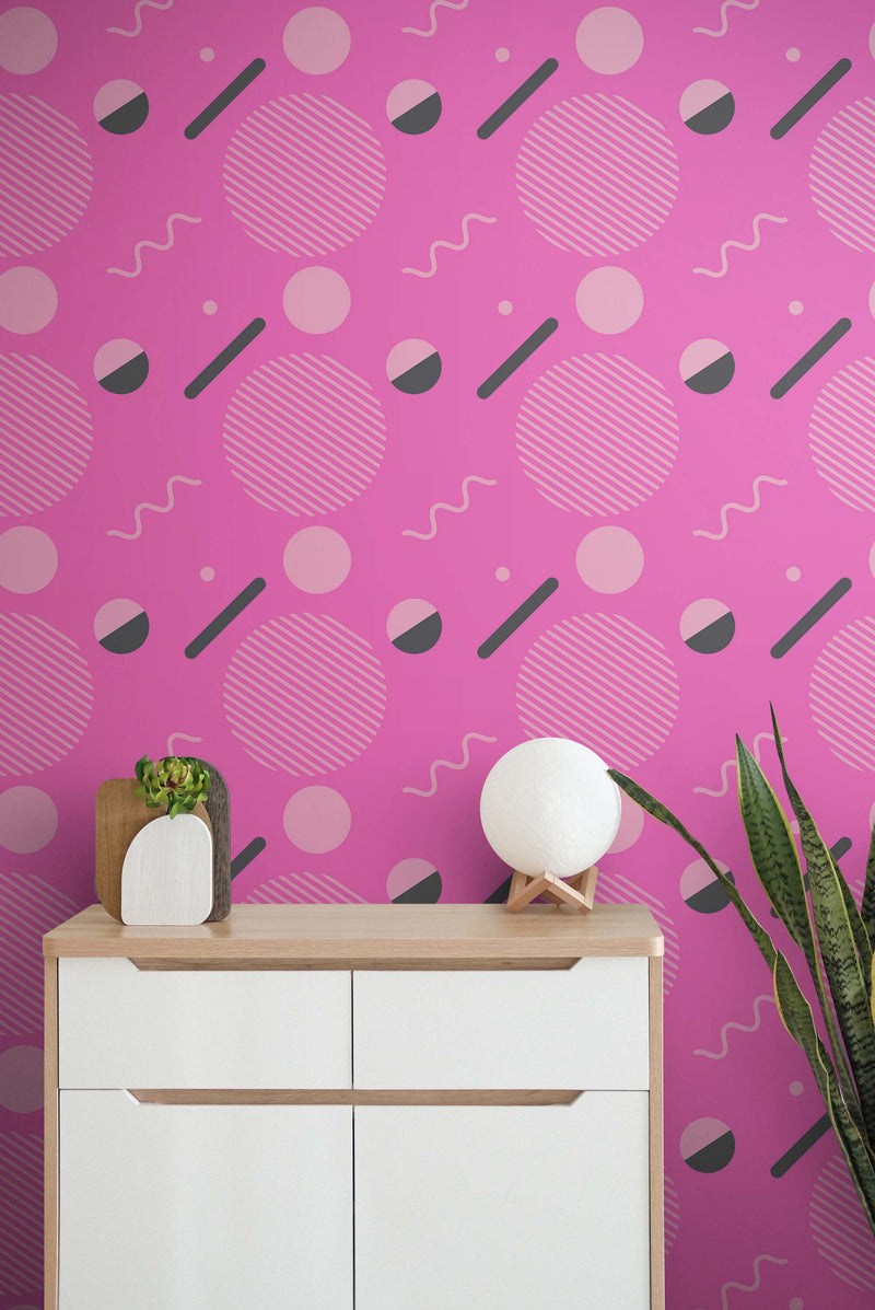 80's Wallpaper Neon Pink. 90’s Vintage Pink Memphis Wallpaper. I Love 80s.