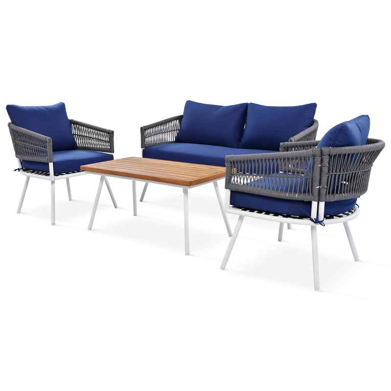 Walker Edison | Boho Rope 4-Piece Patio Chat Set