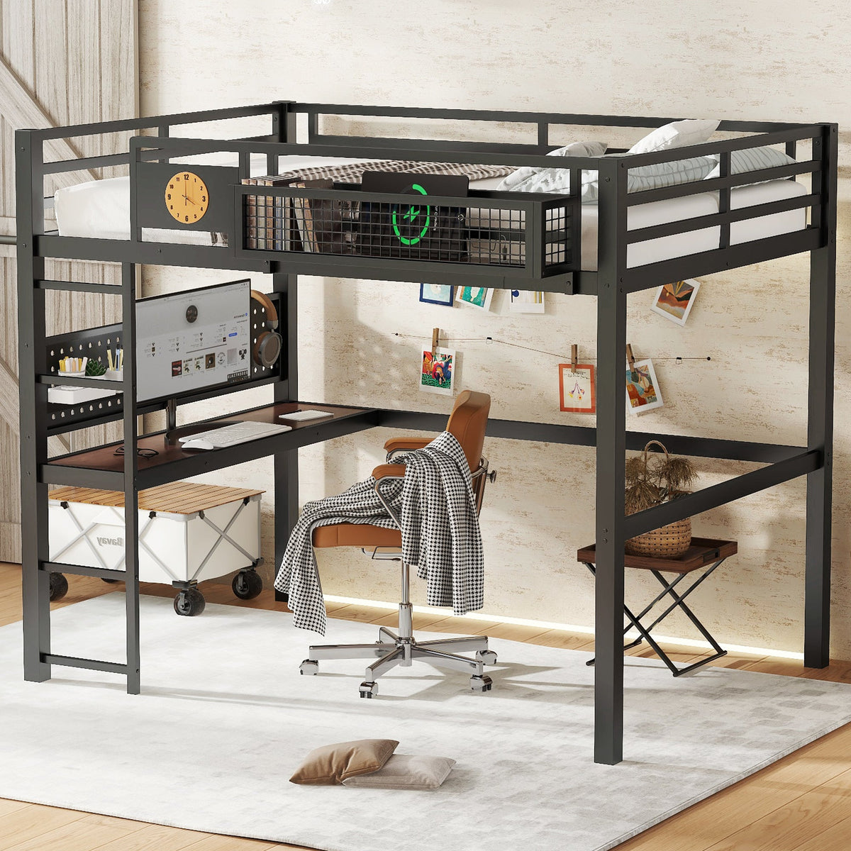 Full Size Loft Bed Frame with Desk and Charging Port, photo 4 of 10