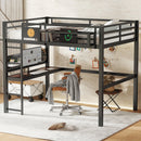 Full Size Loft Bed Frame with Desk and Charging Port