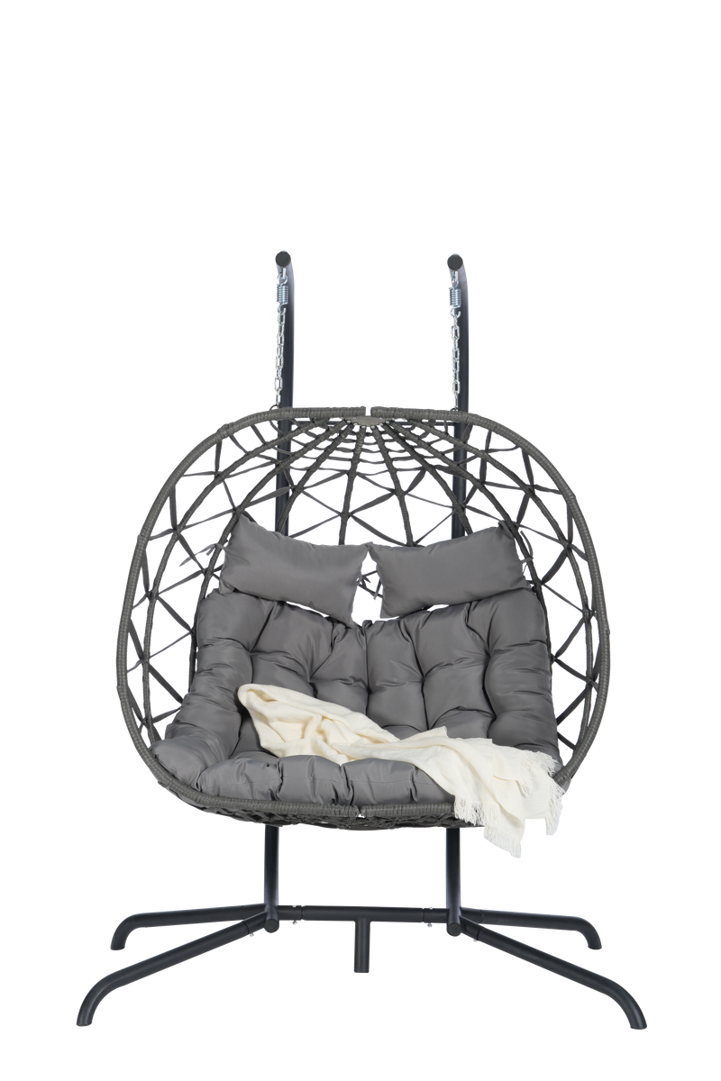 2 Person Outdoor Rattan Hanging Chair Patio Wicker Egg Chair