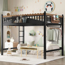 Full Size Loft Bed with Ladders and Storage Shelves