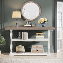 Console Sofa Table With 3 Shelves, Floral Carved Accent - Gray / White by HouseOfZazla