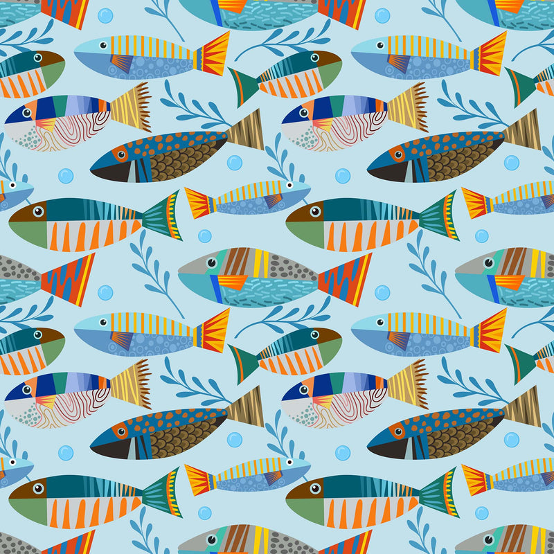 Underwater Fish Wallpaper. Colorful Tropical Fish Pattern Peel and Stick Wall Mural.