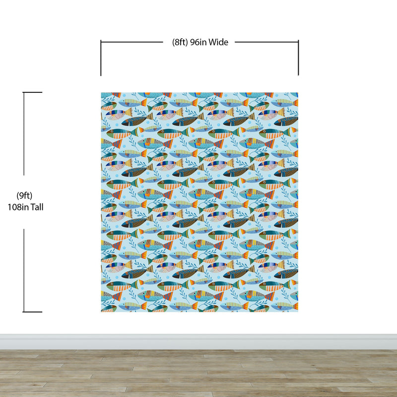 Underwater Fish Wallpaper. Colorful Tropical Fish Pattern Peel and Stick Wall Mural.