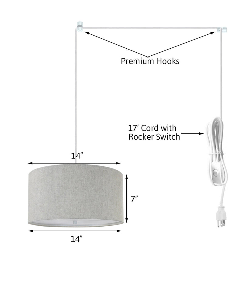 14"W 2 Light Swag Plug-In Pendant  Textured Oatmeal with Diffuser White Cord