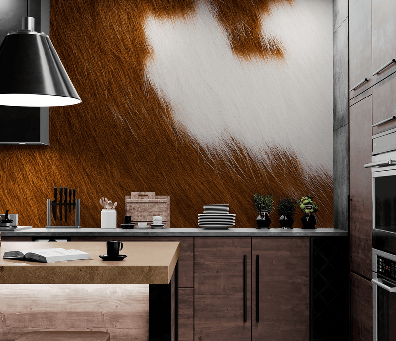 Country-Style Cowhide Wallpaper for Rustic Home Decor.