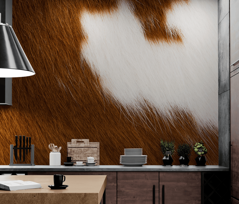 Country-Style Cowhide Wallpaper for Rustic Home Decor.