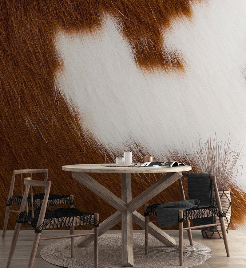 Country-Style Cowhide Wallpaper for Rustic Home Decor.